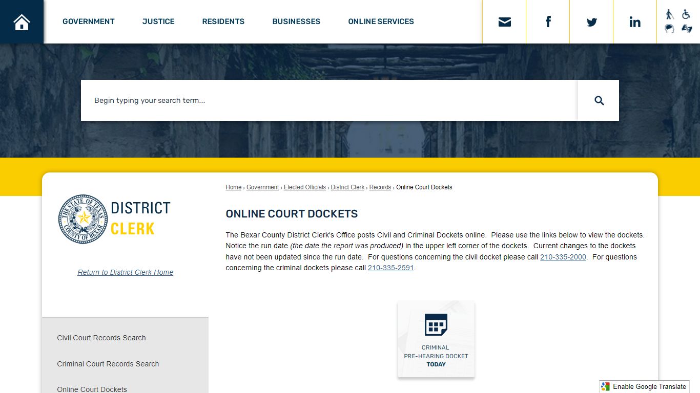 Online Court Dockets | Bexar County, TX - Official Website