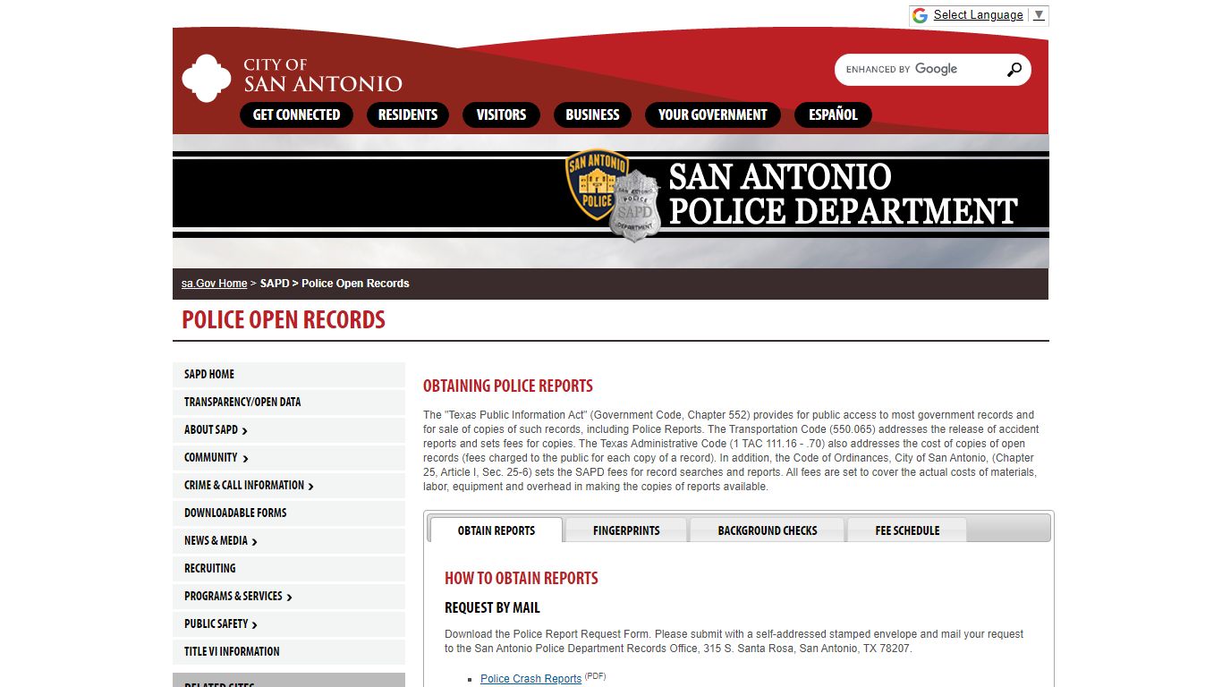 Police Open Records - San Antonio